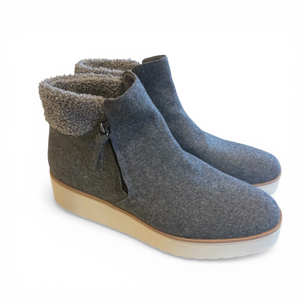 Dr. Scholls Lunar Grey Wool‎ Blend Faux Fur Platform Ankle Boots Womens 11M